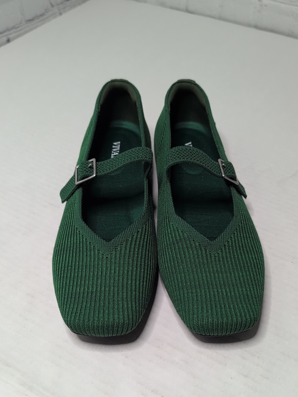 Vivaia Margot Square Toe Mary Jane Flats in Forest Green EU 39.5 US 8.5